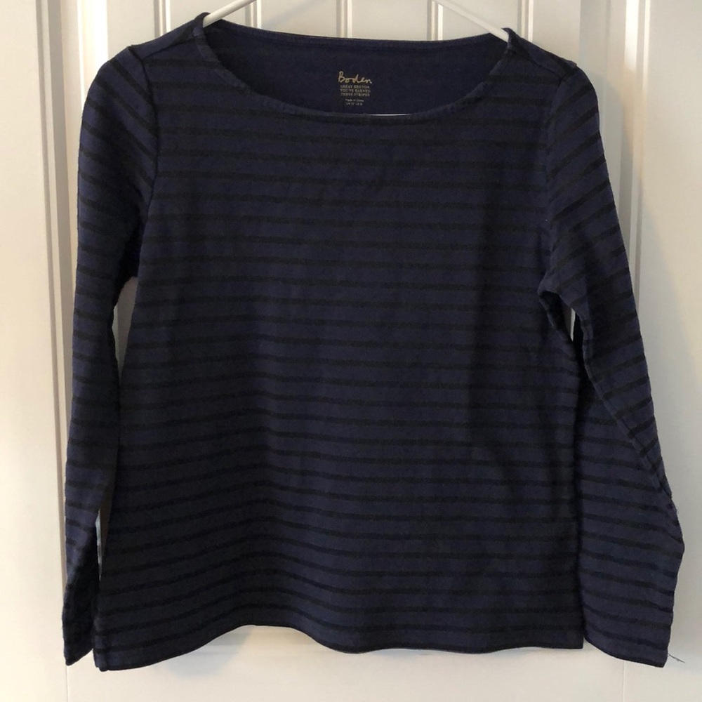 Boden Navy & Black Sparkly Breton Top